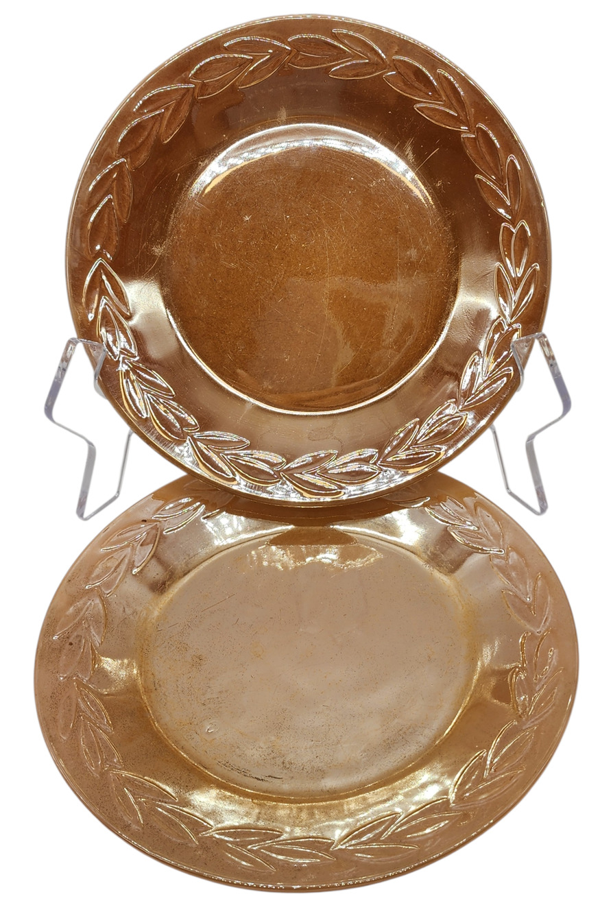 2 Vintage Fire King Salad Plates Luster Ware Peach 7 1/2” Laurel Leaf USA